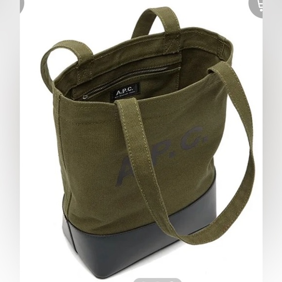 A.P.C. AXELLE LEATHER & CANVAS TOTE- OLIVE/BLACK- UNISEX NWOT- Badass! - Picture 13 of 13